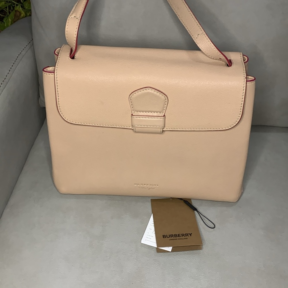 Burberry Beige Shoulder Bag with Pink Edge Trim